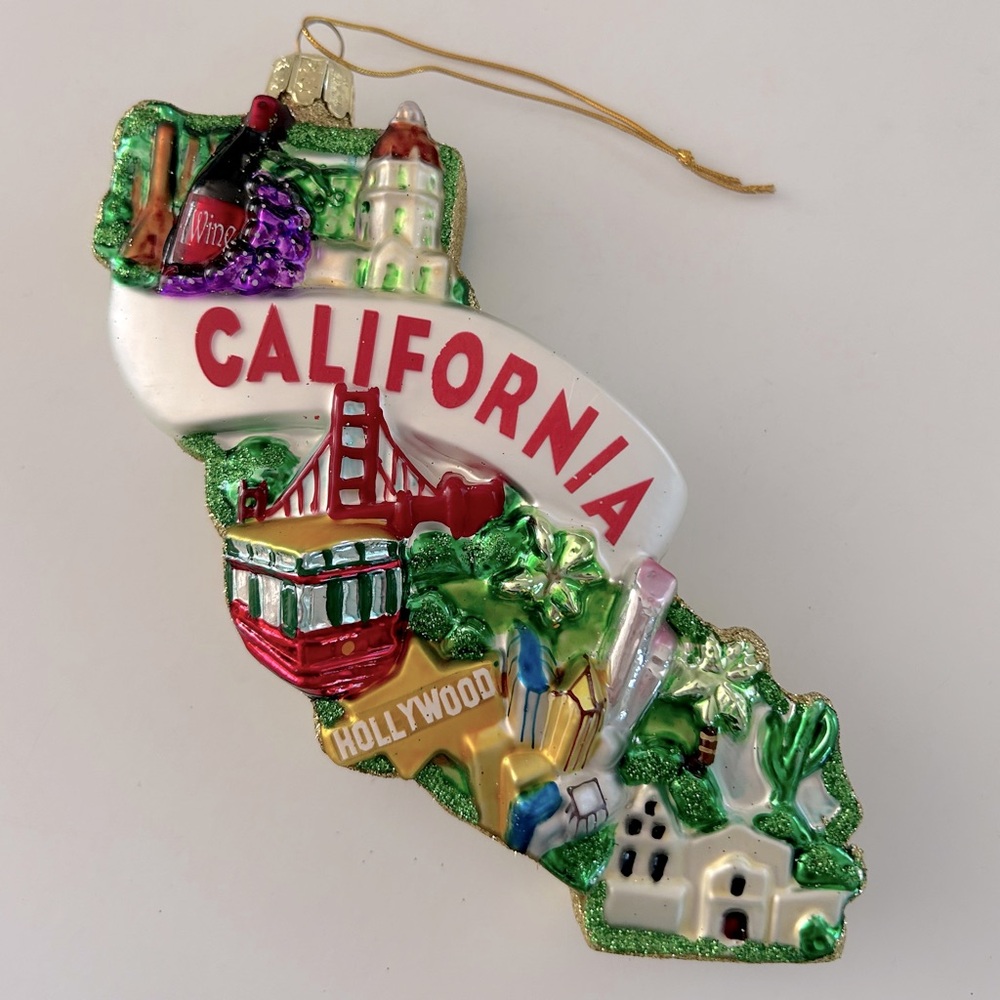 Kurt Adler Noble Gems California Cityscape Glass Ornament, NEW in Package